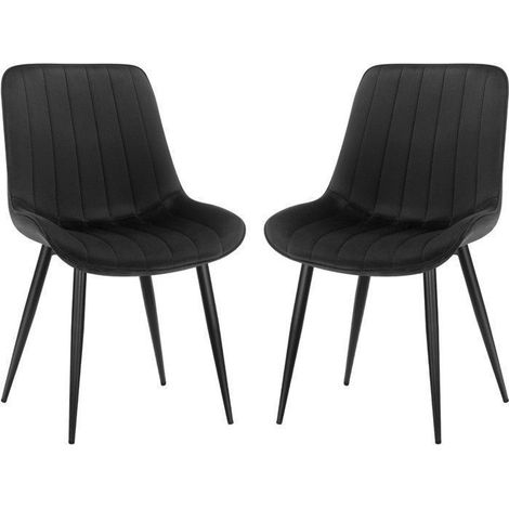 Chaise salle à manger - WAFTING - Lot de 2 - Velours - Pieds métal - Noir (1/5)