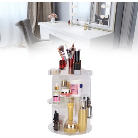 Drehbarer Schminkkoffer für den Schreibtisch, um 360 Grad drehbare Kosmetikaufbewahrungsbox, Kosmetikaufbewahrungsständer, Acryl-Schmuckorganizer für den Schreibtisch mit großem Fassungsvermögen. (1/5)