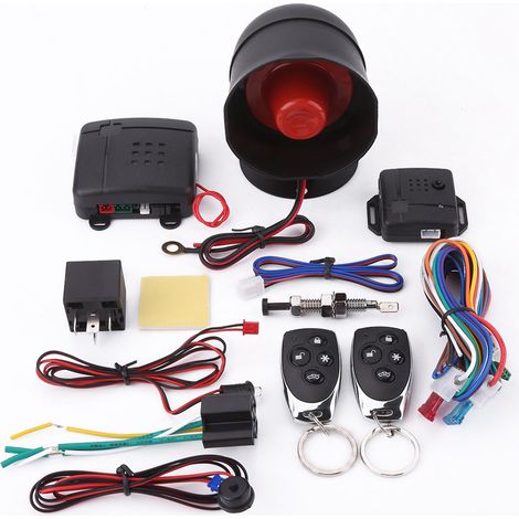 Système d'alarme voiture universel avec télécommandes, protection antivol, entrée sans clé, sirène, 2 télécommandes, sécurité auto renforcée. (1/5)