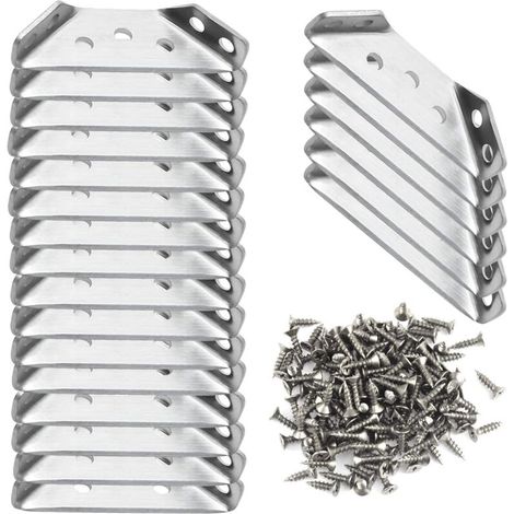 Équerre Fixation - 22 pièces, Équerre Fixation 61×22cm Angle Obtus + Vis Inox - Argent, Pour Meubles/Réparation (1/4)