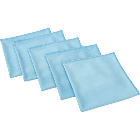 Chiffons de nettoyage pour vitres de qualité supérieure (lot de 5) – Sans peluches ni traces, 16 x 16 pouces, bleu clair (1/4)
