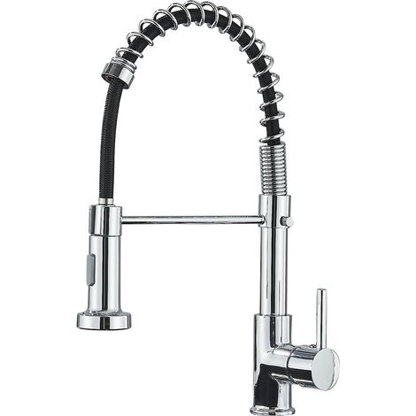 Robinet de cuisine à arc haut et haute pression avec douchette à tirer, mitigeur d'évier de cuisine, pivotant à 360°, chrome poli (1/5)