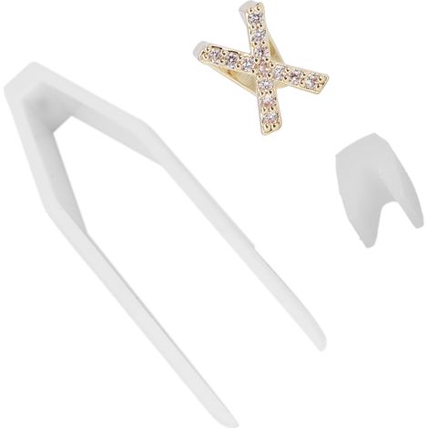 Appareil dentaire en métal plaqué or en forme de X, un ornement dentaire élégant et tendance, parfait pour les fêtes. (1/5)