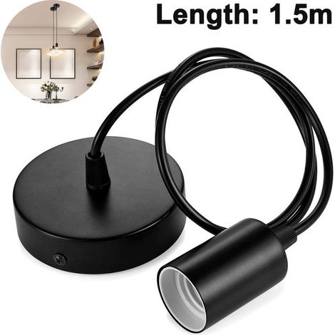Suspension métallique pour lampe, douille E27 avec câble, pendule, câble pour suspension, idéal pour l'éclairage de plafond, noir (1/5)
