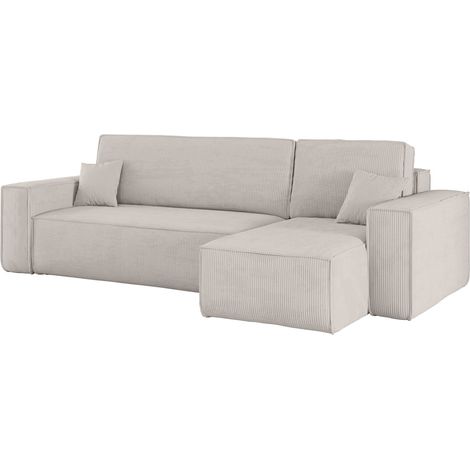 Ecksofa mit schlaffunktion und bettkasten, Eckcouch BEST stoff Poso Dicker Cord viele farben Beige R (1/5)