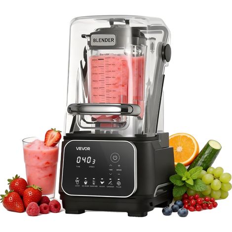 Robot da cucina Vevor, 2 litri, professionale, da banco, con protezione di sicurezza, 2200 W, 26000 giri/min, autopulente, velocità regolabile, 6 m (1/2)