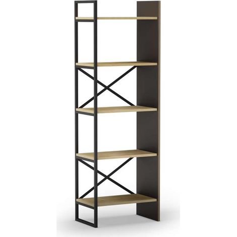 Estantería 5 estantes modelo Eva-58 acabado roble/negro, 175cm(alto) 58cm(ancho) 35cm(largo). (1/3)
