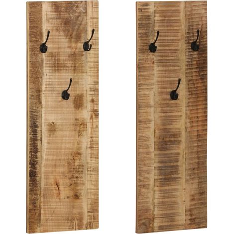 Set 2 appendiabiti da parete in legno di mango con 3 ganci 36x110x3 cm DEC024202