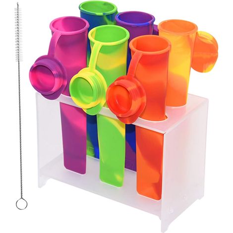 Lot de 6 moules glaces – support multicolore couvercles attachés enfants brosse nettoyage
