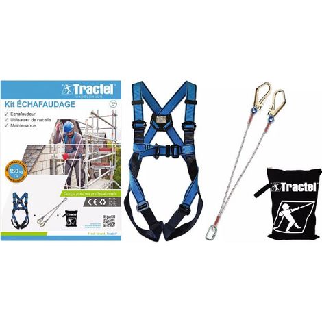 Kit de protection antichute avec harnais et longes max 150kg pour échafaudage TRACTEL Bleu M (1/7)