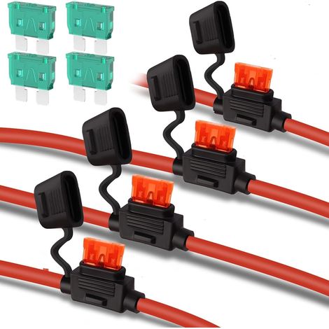 ATO Blade Fuse Holder Waterproof 32V Inline with Cap 10AWG Standard Plug with 30A and 40A Medium Blade Fuses (1/5)