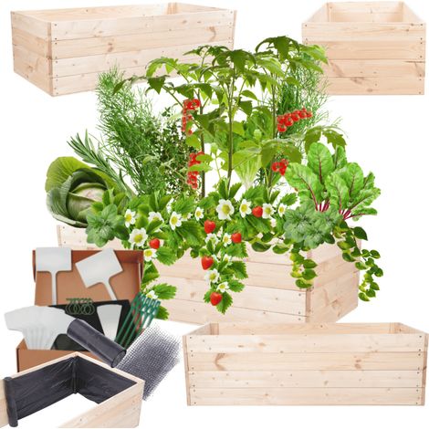 MODO24 Carré potager ZP06 surélevé en bois de pin massif pour jardin et terrasse, 36x120x60 cm, naturel (1/5)