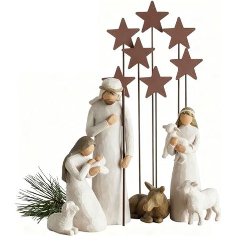 Figurine Bethléem - Résine Antiquée - Décoration Religieuse De Noël - Scène Complète Avec Étoile Dorée - Lot De 1 Pièce