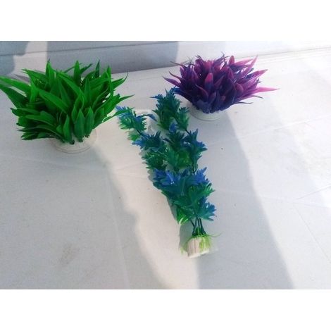 Lot 3 Plantes Plastiques Déco Aquariums: Verte, bleue et mauve (1/2)