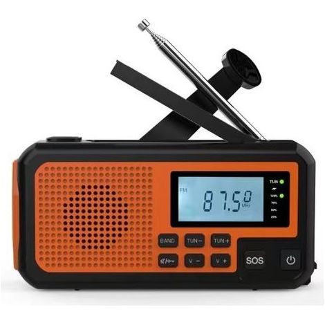 Solare Radio di emergenza multifunzionale manovella per uso esterno, lampada da lettura, torcia elettrica, batteria esterna, per la prevenzione dei disastri (1/5)