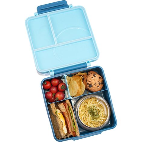 Lunchbox aus Edelstahl und Silikon, unterteilt, mikrowellengeeignet, für Kinder, blau