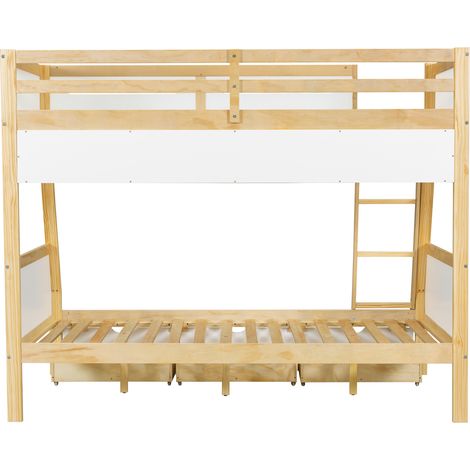 Letto a castello per bambini 90x200 e 120x200 con 3 cassetti e libreria 2 m bianco naturale (1/5)