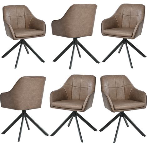 Goeurvant Moderner Esszimmerstühle mit dicker Doppelsitzpolsterung, breiter Rückenlehne und ergonomischen Armlehnen - 6er Set - Dunkelbraun