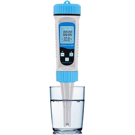 Testeur de qualité de l'eau Bluetooth 5 en 1 - Mesureur TDS/pH/salinité/température/EC pour aquariums hydroponiques, piscines et détecteur de qualité de l'eau (1/5)