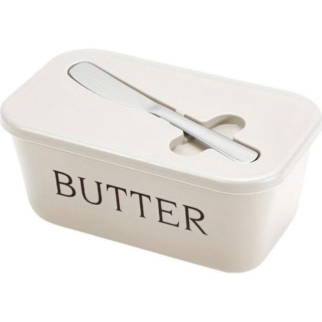 Butterdose mit Deckel und Messer aus Edelstahl, weißer Behälter für die Küchenarbeitsplatte
