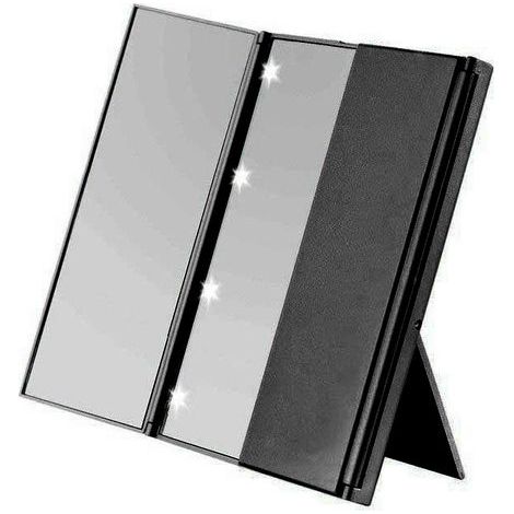 Miroir de maquillage LED à trois volets, miroir de table lumineux à LED à 360 degrés avec éclairage réglable et luminosité ajustable. (1/5)