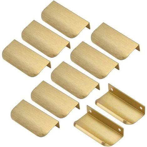 HONORNIC - 10pcs poignée de meuble Invisible Poignée d'armoire dorée Distance des trous 64mm Poignée Invisible -Poignée de meuble poignée de (1/5)