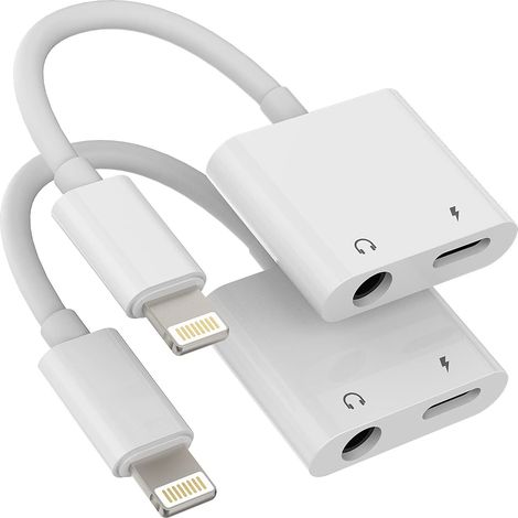 Câble répartiteur Lightning vers jack 3,5 mm 2 en 1 (lot de 2) - Connecteur audio pour chargeur - Adaptateur AUX pour iPhone - Câble dongle