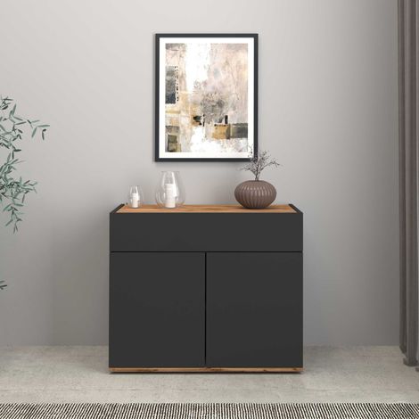 WHOUS Credenza Garda 2 ante e 1 cassetto antracite opaco e rovere 80,9x35x70 cm