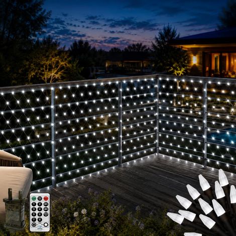 Filet Lumineuse Nettes Extérieure - Avec prise - 6 x 2 m - 300 LED - Étanche - 8 Modes Dimmable - Avec télécommande et minuterie - Décoration Extérieur Mariage Noël Fête Jardin Patio Clôture - Blanc (1/5)