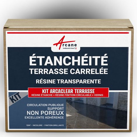Étanchéité transparente, terrasse, carrelée, résine, produit translucide, carrelage, balcon - 10 m², circulation publique support non poreux Finition Brillante - ARCANE INDUSTRIES