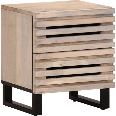 Mesita de noche con dos cajones 40 x 34 x 46 cm madera maciza de mango blanqueada marrón DEC032989