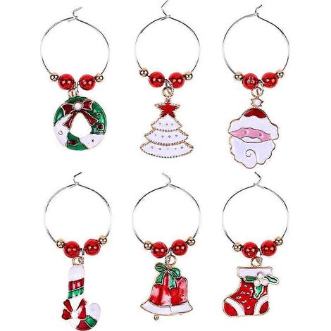 Lot de 6 anneaux décoratifs pour verres à vin, pendentifs et gobelets sur le thème de Noël, pour la décoration de la maison et des fêtes (rouge)-3X2.4-Red (1/3)
