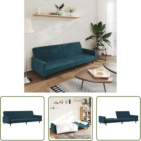 Schlafsofa 2-Sitzer Blau Samt vidaXL (1/5)