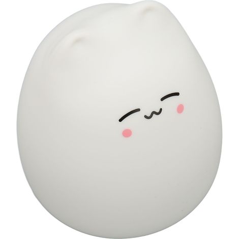 Veilleuse portable en silicone pour enfants, veilleuse chat en silicone avec lumière blanche chaude et mode respiration 7 couleurs, chat aux yeux plissés. (1/5)