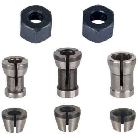 Milling machine chuck – pack of 8, flush trim chuck collet (6 mm, 6.35 mm, 8 mm), router clamp