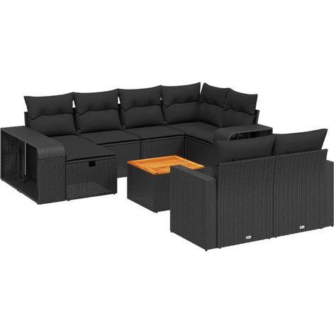 vidaXL Set Divani da Giardino 11 pz con Cuscini in Polyrattan Nero (1/4)
