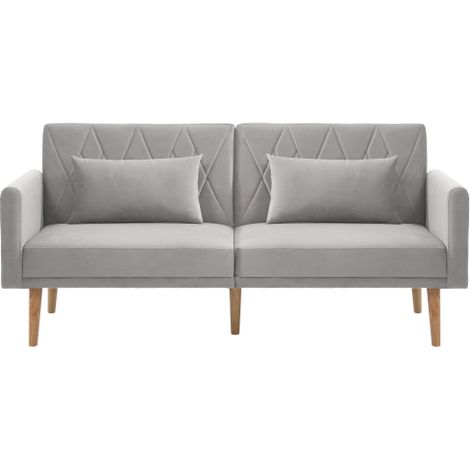 Canapé convertible avec pieds en métal, dossier réglable, canapé 2 places, 2 coussins, en velours, gris