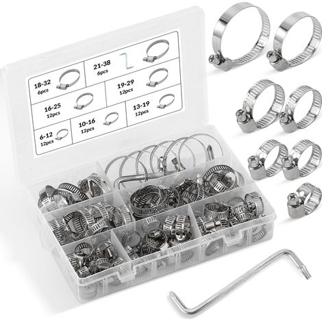 72 Pièces Ensemble de Colliers de Serrage Inoxydables Réglables - Serre Joint, Collier de Serrage Métallique (1/4)