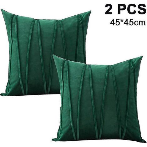 2er-Set dekorative, gestreifte Samt-Kissenbezüge, weiche, einfarbige Kissenbezüge, quadratische Kissenhüllen für Bett, Sofa, Couch, Auto, Wohnzimmer, 45 x 45 cm-Dark green