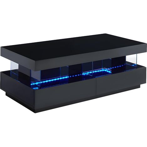 Tavolino LED 2 cassetti e 2 nicchie MDF laccato Nero FABIO II (1/4)