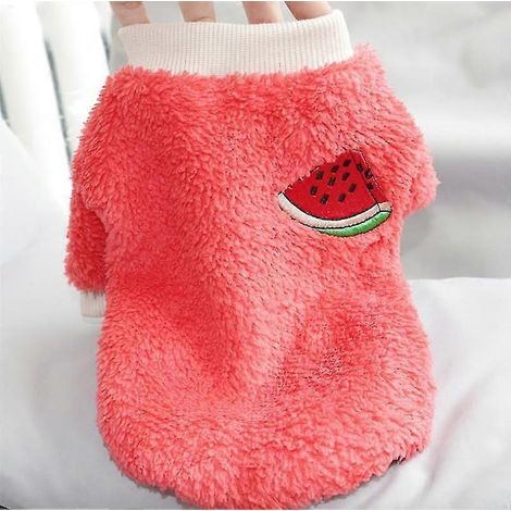 Fleece-Haustierkleidung für Hunde, niedliches Fruchtmuster, kleine Hunde-Hoodies, warmer Winterpullover, Welpen-Shirt-Outfit, Sweatshirt für Katzen, rot (1/5)