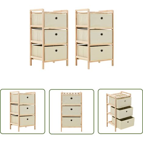 The Living Store Étagères de rangement avec 3 paniers en tissu 2 pcs beige cèdre - Etagere De Rangement - Meuble Rangement - Rangement Tiroir - Commode Textile - Etageres Bois (1/5)