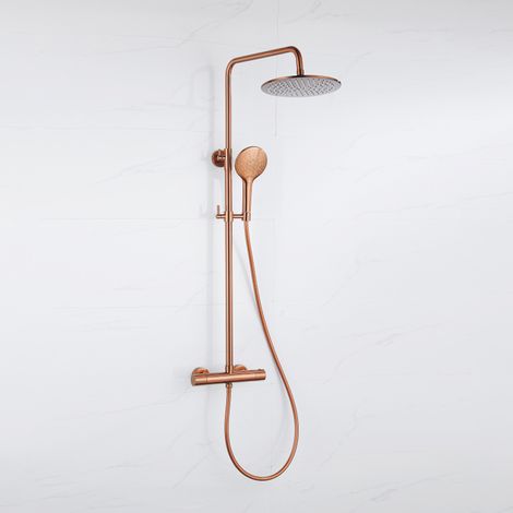 FugaFlow Eccelente Ensemble de douche de tête - thermostatique - douche de tête 25cm - flexible lisse - douchette ronde - Cuivre brossé PVD (Cuivre)