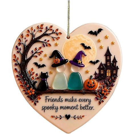 Décoration d'amitié d'Halloween – Cœur en verre de mer avec citrouille (1/5)