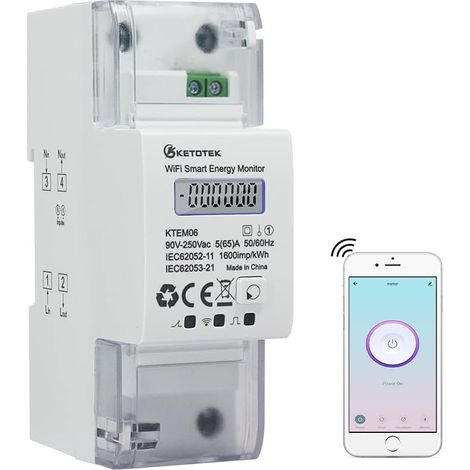 Compteur d'Énergie Monophasé Rail Din Compteur électrique Numérique AC 5(65) A 90-250V Wattmetre Consommation Electrique Mètre Watt KWh Smart Single Phase Energy Meter (1/5)