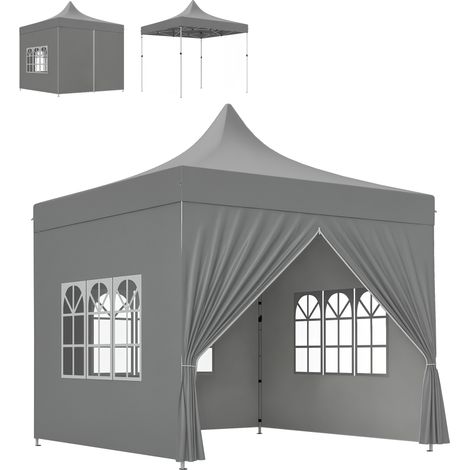 Faltbarer Gartenpavillon 3x3 m mit 4 abnehmbaren Seitenwänden, 3 Fenstern, verstellbarer Höhe, wasserdichtem Pavillon mit grauer Tragetasche.