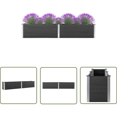 The Living Store Lit surélevé de jardin 200x50x54 cm WPC Gris - Jardinière - Bac À Plantation - Pot De Fleurs - Décoration Jardin - Mobilier Jardin (1/5)