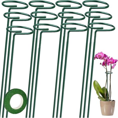 12 estacas de soporte para plantas, estaca de soporte para un solo tallo de 40 cm, anillo de soporte para jaula de plantas de 6 cm de diámetro con cinta verde de 25 m para amarilis, rosales, peonías y (1/5)