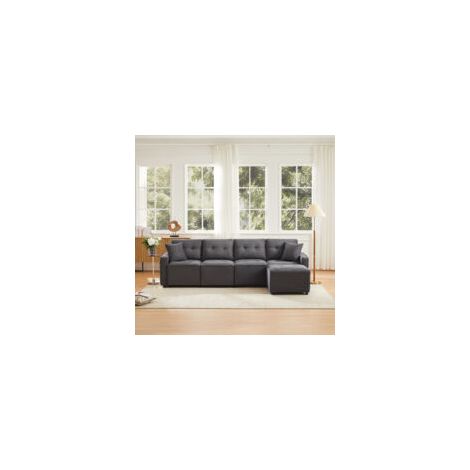 Canapé droit 4 places en velours côtelé avec espace de rangement sous les assises Gris Dimensions L 280 x P 146 x H 85 cm (1/5)