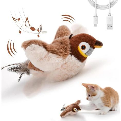 jouet pour chat oiseau jouet oiseau interactif pour chat, gazouiller, oiseau flottant rechargeable (sans voler) avec cataire pour chat domestique, jouet pour chat activé pour (1/5)